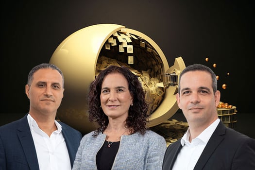 מימין: אייל גורן פסגות בית השקעות; חגית ציטיאט-לוין מנכ״לית הראל פיננסים וליאור כשריאן מגדל קרנות נאמנות, צילומים: עמי ארליך, איור: פאנדר